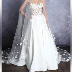 Cathedral Length Veil Adorned with 3D Laser Cut Satin Flowers